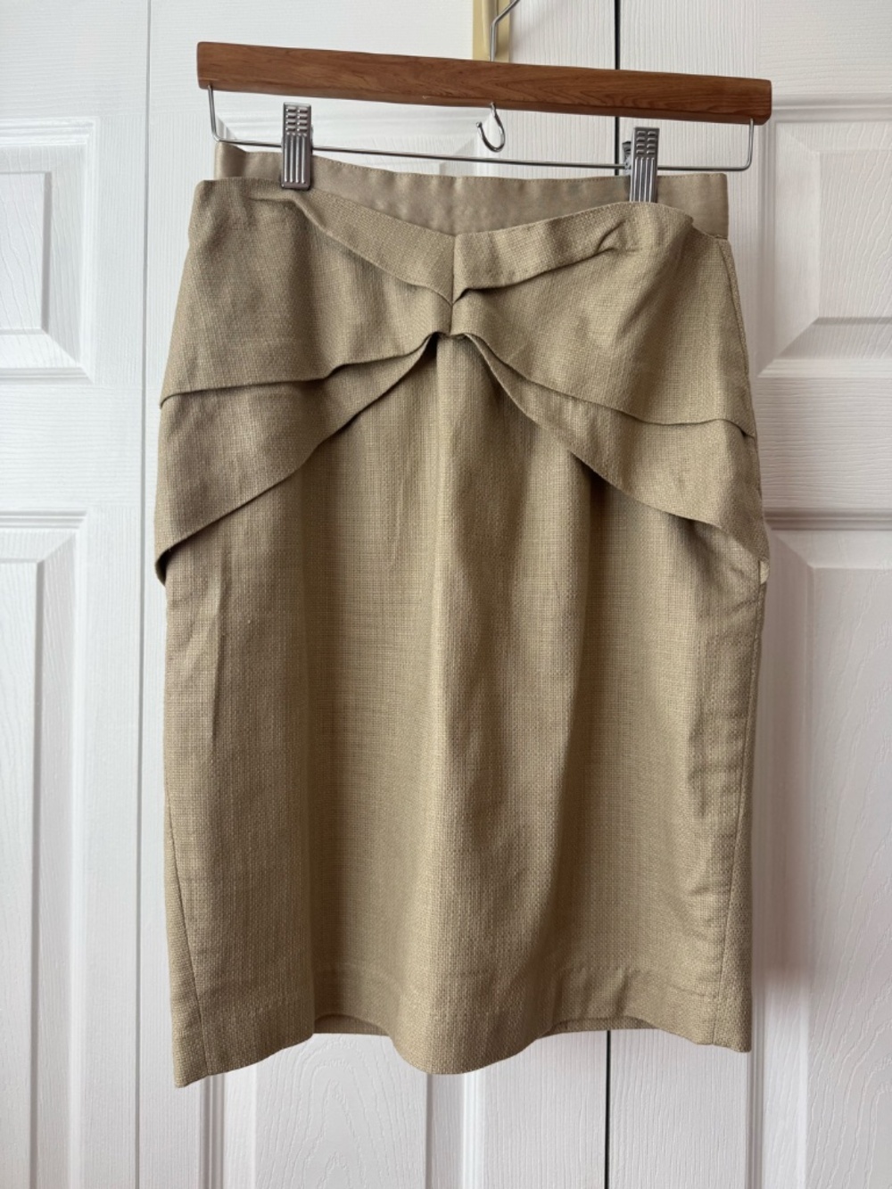 Girls From Savoy Anthropologie Neutral Linen Blend Peplum Drape Pencil Skirt - S